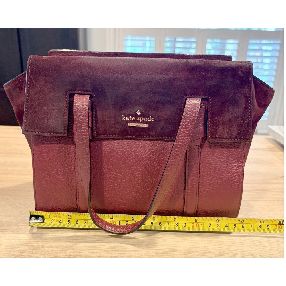 Kate Spade Burgundy Pebbled Leather and Suede Satchel Crossbody Bag